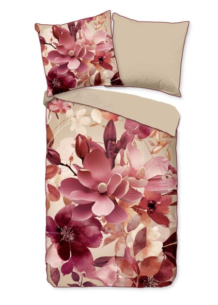 Descanso Dekbedovertrek "bloemen" - Zand - (135x200 cm) - Katoen Satijn