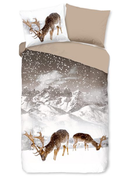 Good Morning Dekbedovertrek "herten in winterlandschap" - Zand - (140x200/220 cm) - Katoen Flanel