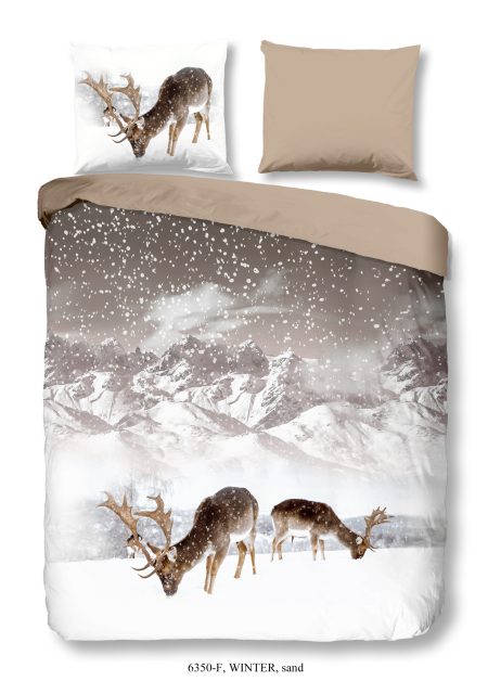 Good Morning Dekbedovertrek "herten in winterlandschap" - Zand - (200x200/220 cm) - Katoen Flanel
