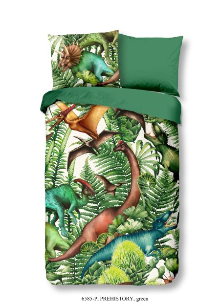 Good Morning Kinderdekbedovertrek "dinosaurussen" - Groen - (140x200/220 cm) - Katoen