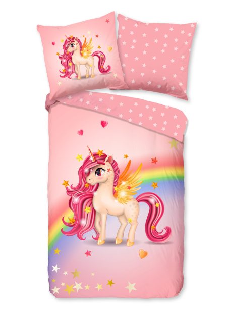 Good Morning Kinderdekbedovertrek "eenhoorn met regenboog" - Multi - (135x200 cm) - Katoen