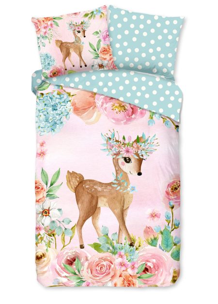 Good Morning Kinderdekbedovertrek "bambi met bloemen" - Multi - (140x200/220 cm) - Katoen