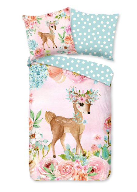 Good Morning Kinderdekbedovertrek "bambi met bloemen" - Multi - (135x200 cm) - Katoen