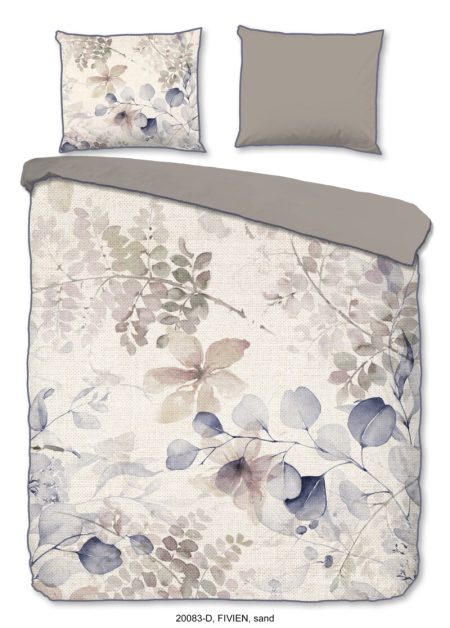 Descanso Dekbedovertrek "bladeren" - Zand - (200x200/220 cm) - Biologisch Katoen satijn