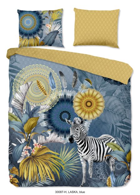 HIP Dekbedovertrek "mandala's, bladeren en een zebra" - Blauw - (200x200/220 cm) - Katoen Satijn
