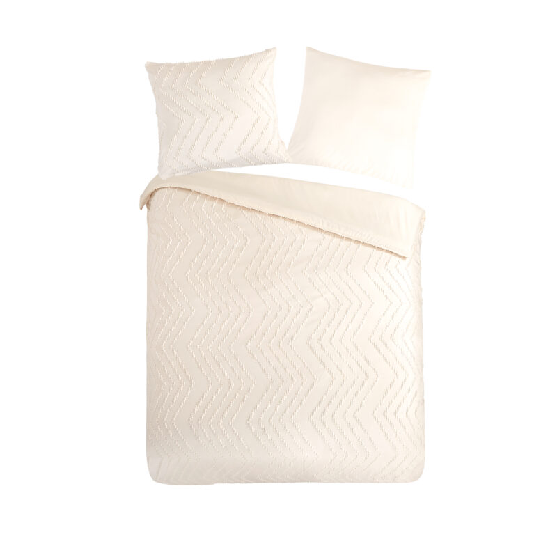 Pure Dekbedovertrek "luxe zizag biezen/ borduursels" - Wit - (135x200 cm) - Microfiber