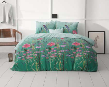 Sleeptime Flower & Birds Turquoise 200 x 200/220 cm