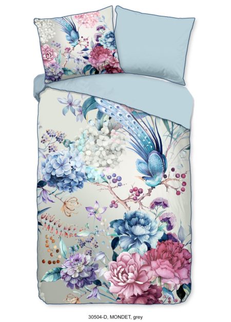 Descanso Dekbedovertrek "bloemen" - Grijs - (140x200/220 cm) - Biologisch Katoen satijn