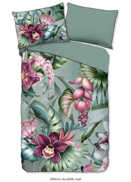 Descanso Dekbedovertrek "bloemen" - Multi - (140x200 cm) - Biologisch Katoen satijn