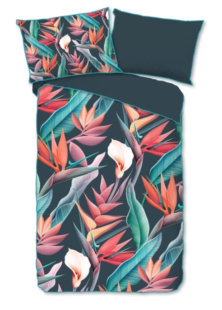 Descanso Dekbedovertrek "bloemen en bladeren" - Multi - (140x200 cm) - Biologisch Katoen satijn