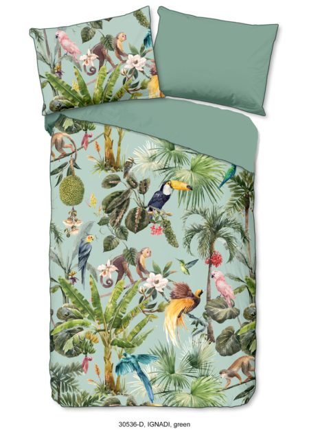 Descanso Dekbedovertrek "dieren in de jungle" - Groen - (140x200 cm) - Biologisch Katoen satijn