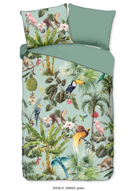 Descanso Dekbedovertrek "dieren in de jungle" - Groen - (140x200/220 cm) - Biologisch Katoen satijn