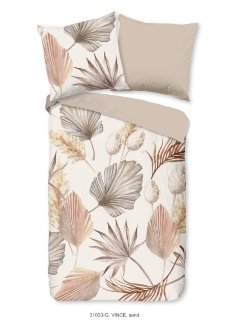 Good Morning Dekbedovertrek "bladeren" - Zand - (155x220 cm) - Katoen