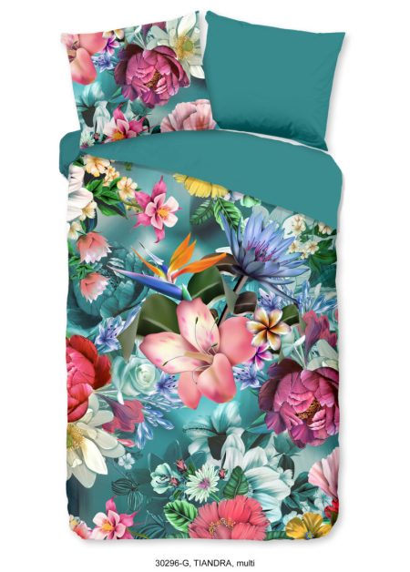 Good Morning Dekbedovertrek "bloemen" - Petrol - (140x200/220 cm) - Katoen