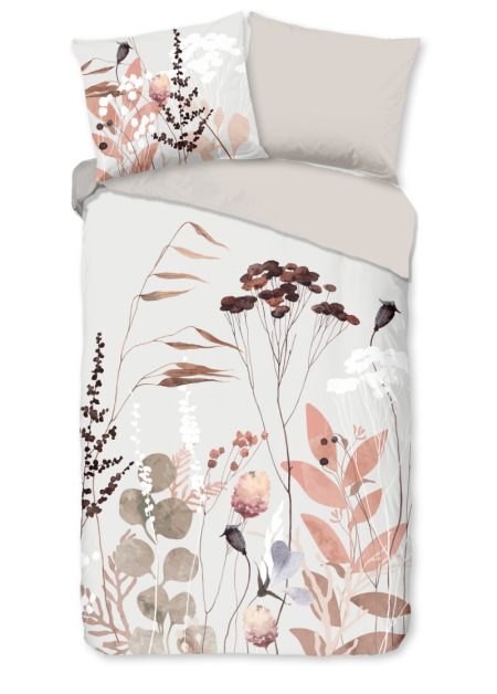 Good Morning Dekbedovertrek "bloemen en bladeren" - Grijs - (140x200/220 cm) - Katoen