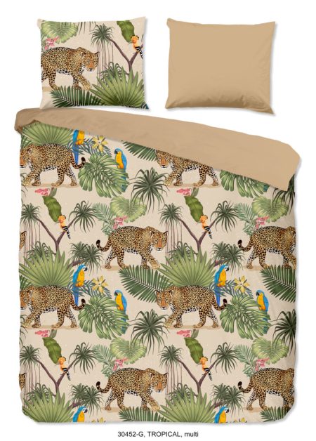 Good Morning Dekbedovertrek "luipaard met bladeren" - Zand - (240x200/220 cm) - Katoen