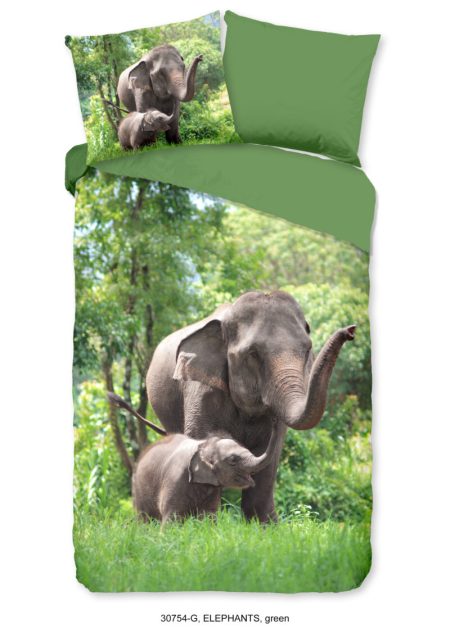 Good Morning Kinderdekbedovertrek "olifant" - Groen - (140x200/220 cm) - Katoen