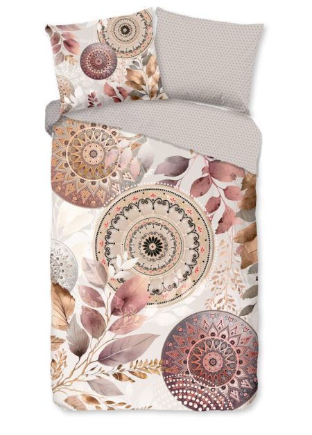 HIP Dekbedovertrek "mandalas & bladeren" - Grijs - (140x200/220 cm) - Katoen Satijn