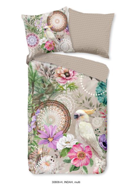 HIP Dekbedovertrek "mandala's, bloemen en een papagaai" - Zand - (155x220 cm) - Katoen Satijn