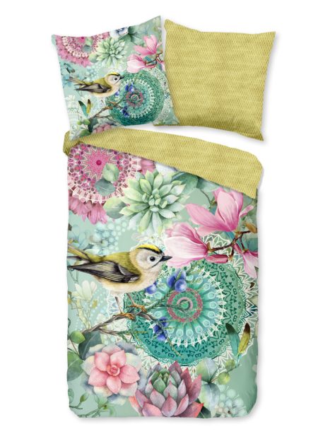 HIP Dekbedovertrek "mandala's, bloemen en vogels" - Groen - (200x200 cm) - Katoen Satijn