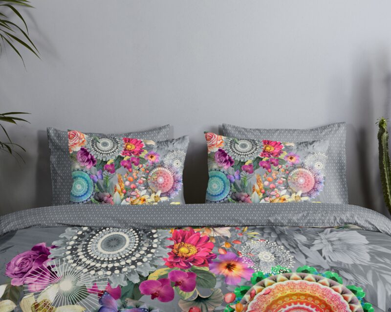 HIP Dekbedovertrek "mandalas en bloemen" - Grijs - (140x200/220 cm) - Katoen Satijn - Afbeelding 3