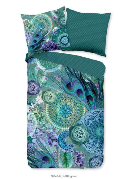 HIP Dekbedovertrek "mandala's en veren" - Groen - (135x200 cm) - Katoen Satijn