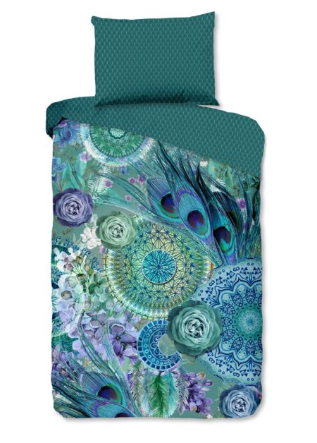 HIP Dekbedovertrek "mandala's en veren" - Groen - (140x200 cm) - Katoen Satijn