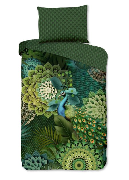 HIP Dekbedovertrek "mandalas & pauw" - Groen - (140x200 cm) - Katoen Satijn