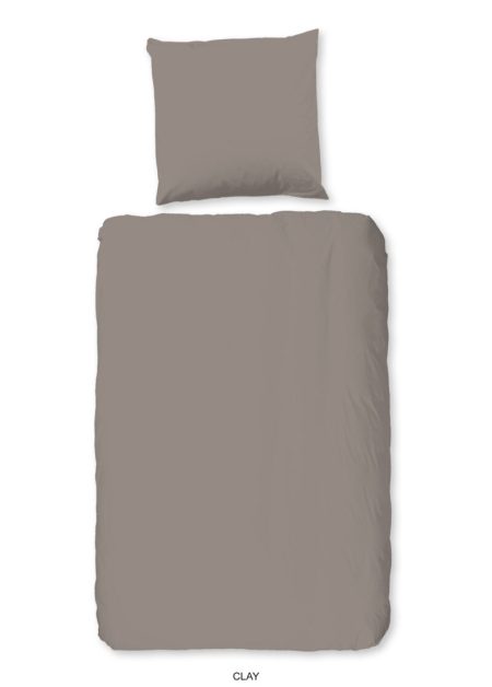 HIP Dekbedovertrek "uni dessin" - Taupe - (135x200 cm) - Katoen Satijn