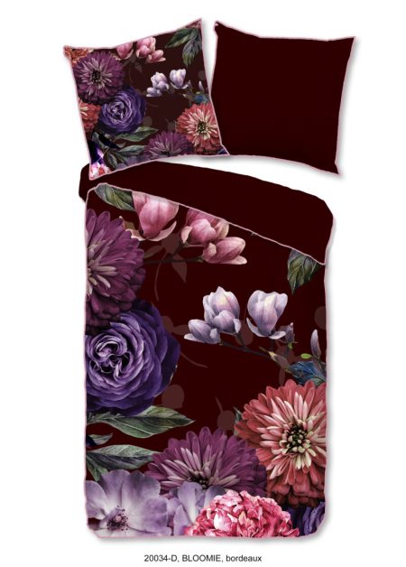 Descanso Dekbedovertrek "bloemen" - Bordeaux - (155x220 cm) - Biologisch Katoen satijn