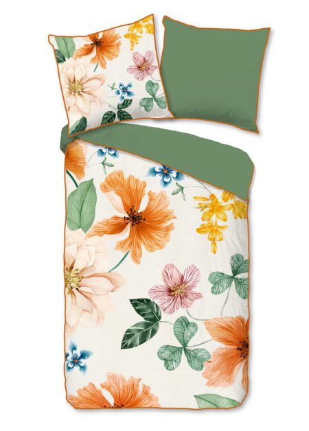 Descanso Dekbedovertrek "bloemen" - Ecru - (155x220 cm) - Biologisch Katoen satijn