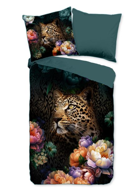 Descanso Dekbedovertrek "bloemen met een luipaard" - Multi - (155x220 cm) - Katoen Satijn