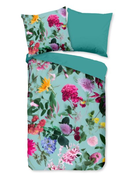 Good Morning Dekbedovertrek "bloemen" - Aqua - (135x200 cm) - Katoen
