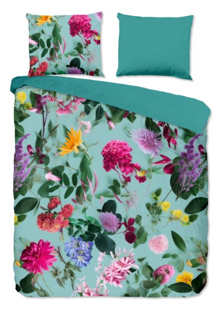 Good Morning Dekbedovertrek "bloemen" - Aqua - (240x200/220 cm) - Katoen