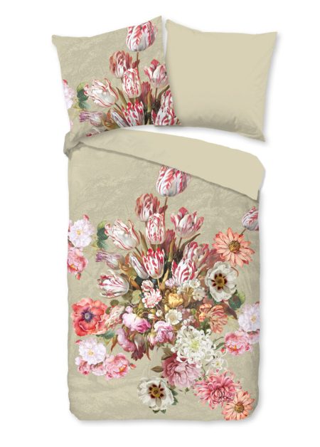 Good Morning Dekbedovertrek "bloemen" - Zand - (135x200 cm) - Katoen