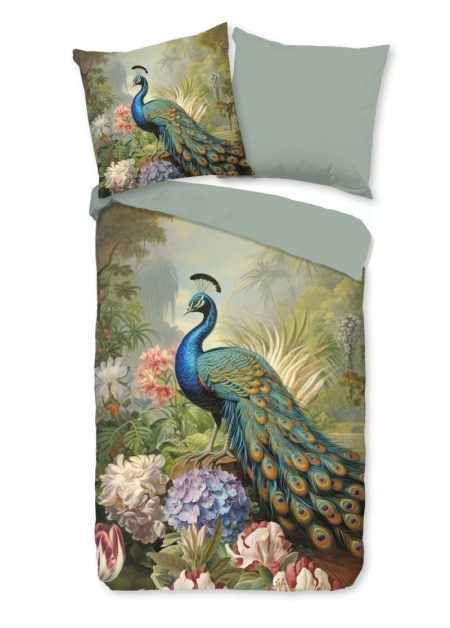 Good Morning Dekbedovertrek "bloemen en pauw" - Multi - (135x200 cm) - Katoen