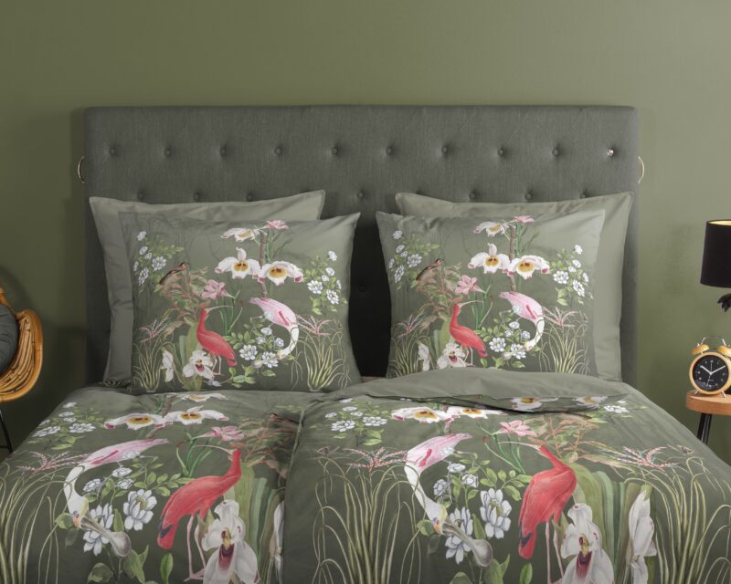 Good Morning Dekbedovertrek "bloemen en vogels" - Groen - (200x200 cm) - Katoen - Afbeelding 3