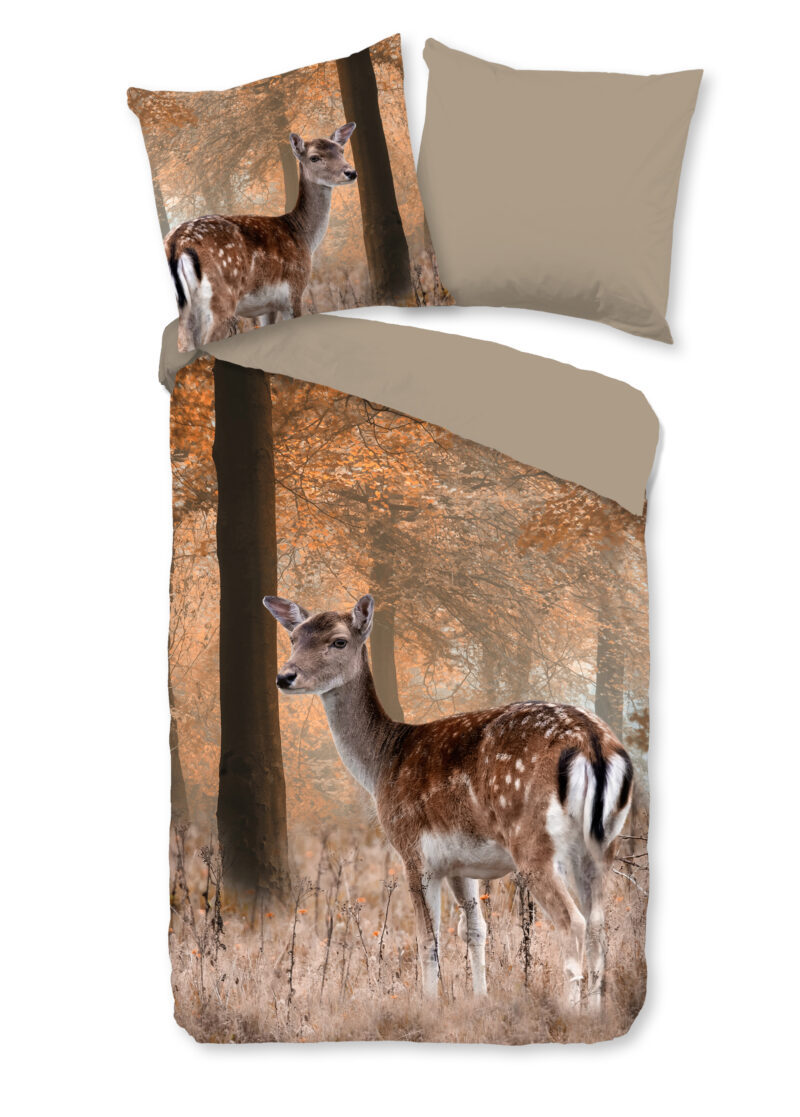 Good Morning Dekbedovertrek "hert in het bos" - Bruin - (135x200 cm) - Katoen