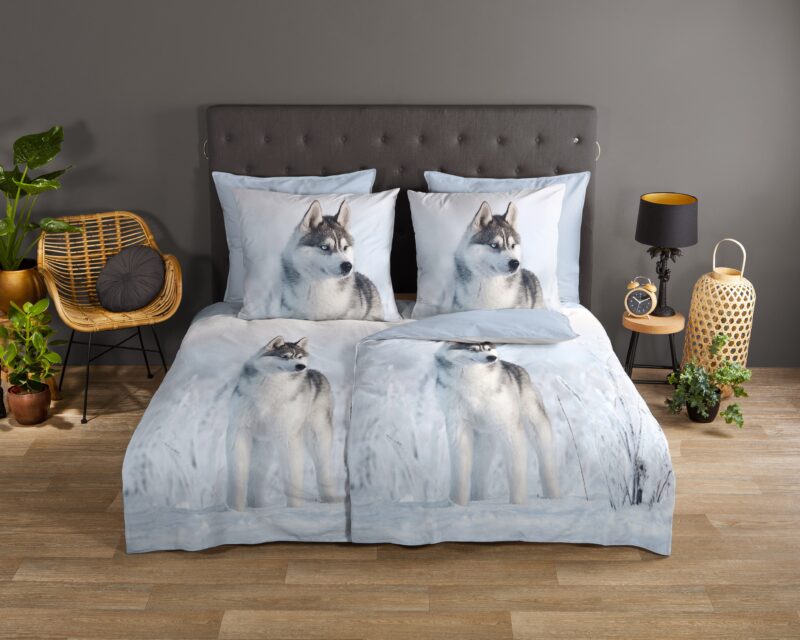 Good Morning Dekbedovertrek "husky hond" - Blauw - (135x200 cm) - Katoen - Afbeelding 2