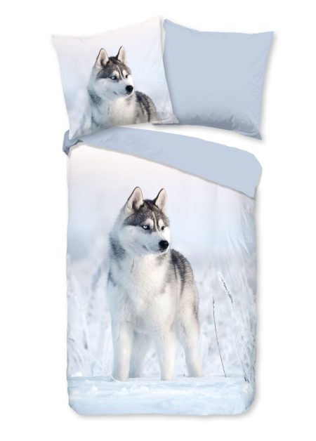 Good Morning Dekbedovertrek "husky hond" - Blauw - (200x200 cm) - Katoen