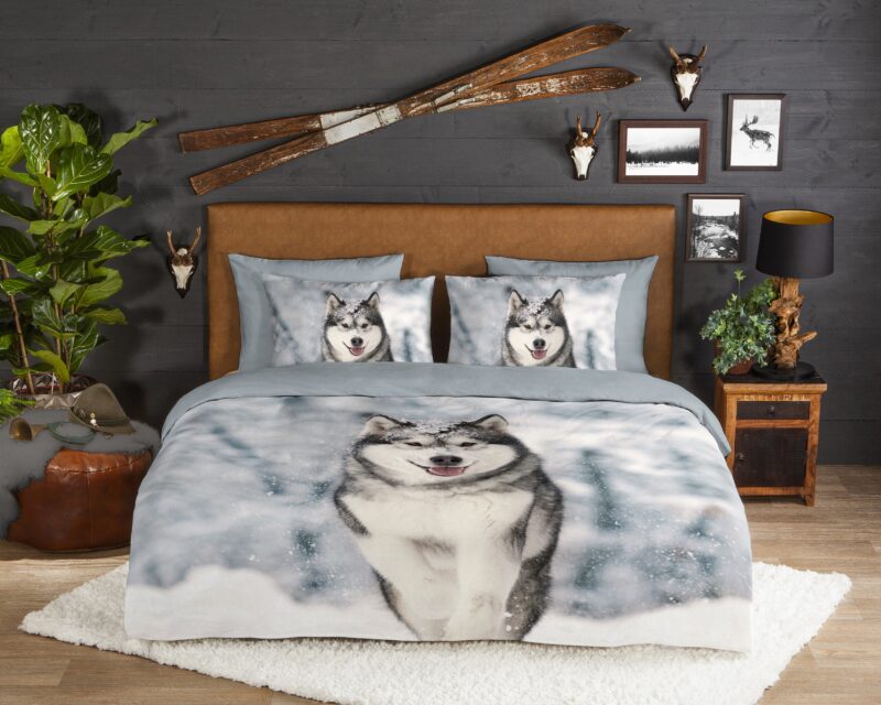 Good Morning Dekbedovertrek "husky hond" - Grijs - (140x200/220 cm) - Katoen Flanel - Afbeelding 2