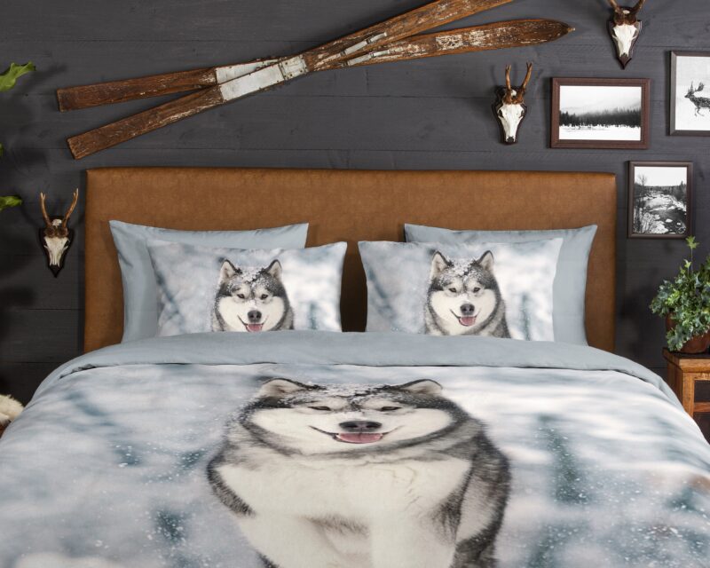 Good Morning Dekbedovertrek "husky hond" - Grijs - (240x200/220 cm) - Katoen Flanel - Afbeelding 3