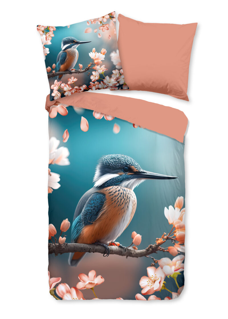 Good Morning Dekbedovertrek "ijsvogel met bloemen" - Multi - (135x200 cm) - Katoen
