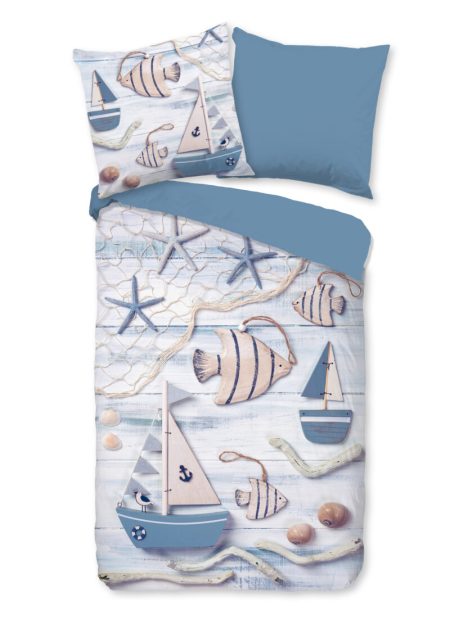 Good Morning Dekbedovertrek "maritiem" - Blauw - (135x200 cm) - Katoen