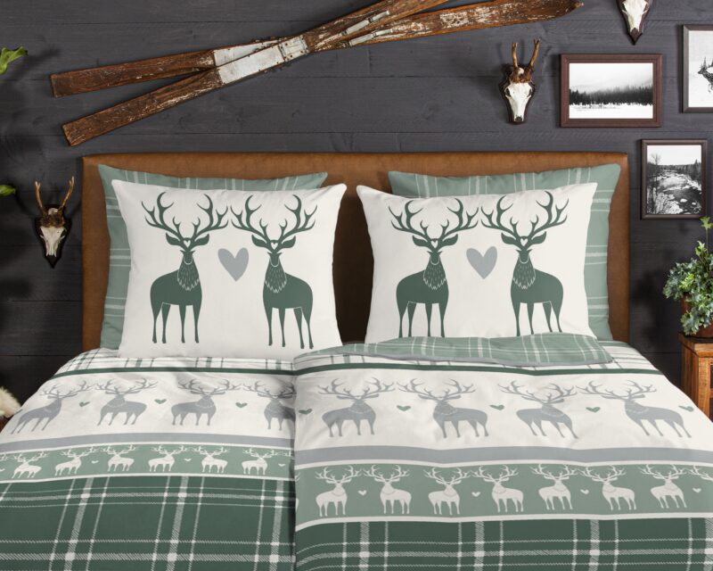 Good Morning Dekbedovertrek "rendieren" - Groen - (135x200 cm) - Katoen Flanel - Afbeelding 3