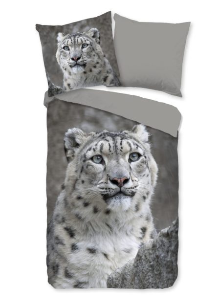 Good Morning Dekbedovertrek "wit sneeuwluipaard" - Grijs - (135x200 cm) - Katoen Flanel