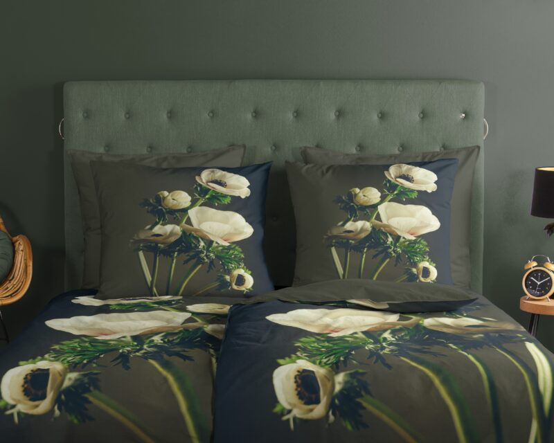 Good Morning Dekbedovertrek "witte bloemen" - Groen - (135x200 cm) - Katoen - Afbeelding 3