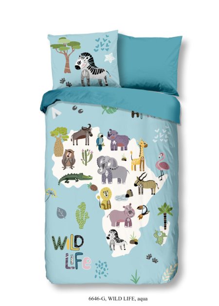 Good Morning Kinderdekbedovertrek "Afrikaanse dieren" - Aqua - (140x200/220 cm) - Katoen