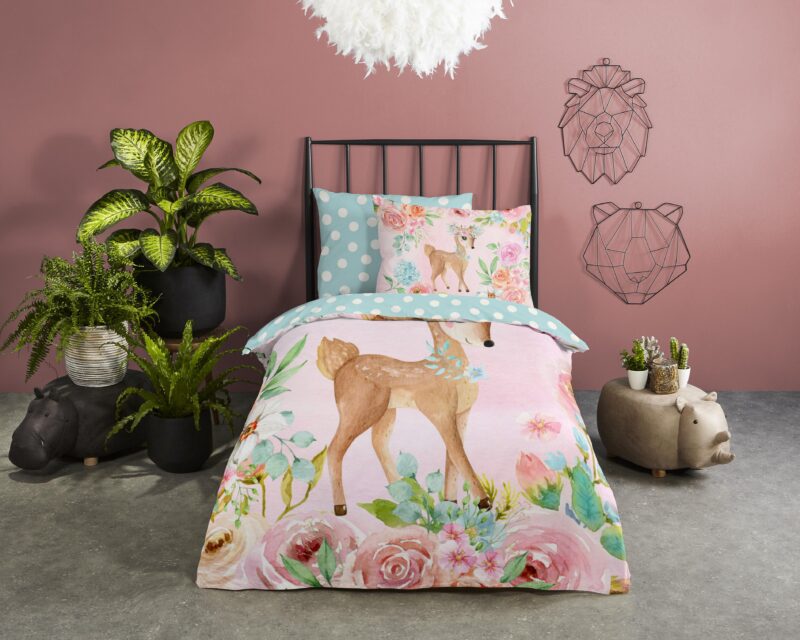 Good Morning Kinderdekbedovertrek "bambi met bloemen" - Multi - (140x200/220 cm) - Katoen - Afbeelding 2
