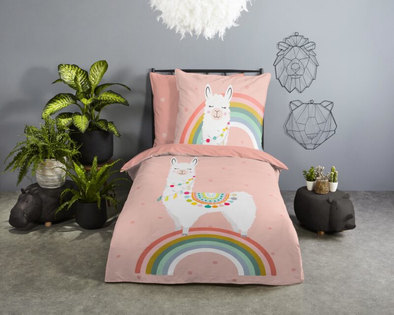 Good Morning Kinderdekbedovertrek "lama en regenboog" - Multi - (135x200 cm) - Katoen - Afbeelding 2